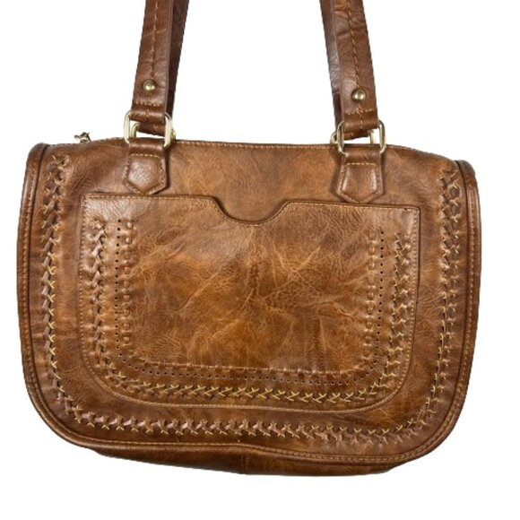 Madison West Womens Distressed Vegan Leather Shoulder Bag Brown Western Boho - Picture 2 of 11